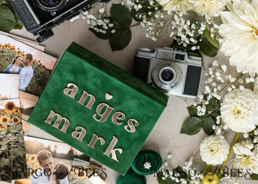 FOTOALBUM/ FOTOBOX Velvet Foto Box Fotografen Box Smaragdgrüne Samt-Fotobox Fotograf Hochzeit Erinnerungsbox, Grün Custom Andenkenbox, Garten Fotograf Geschenke für Kunden, Hochzeitsbilder Verpackung, Individuelle Fotografiebox