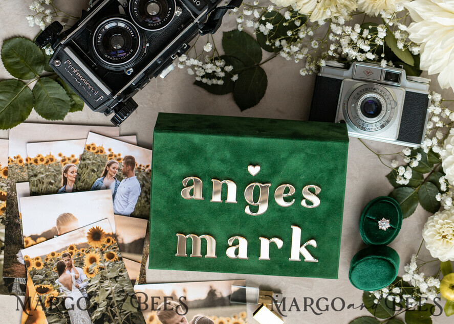 FOTOALBUM/ FOTOBOX Velvet Foto Box Fotografen Box Smaragdgrüne Samt-Fotobox Fotograf Hochzeit Erinnerungsbox, Grün Custom Andenkenbox, Garten Fotograf Geschenke für Kunden, Hochzeitsbilder Verpackung, Individuelle Fotografiebox