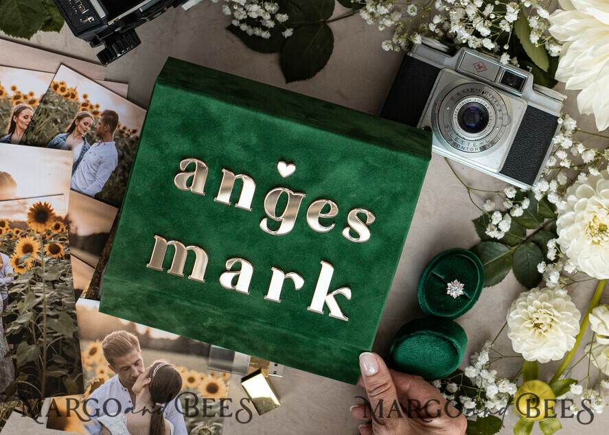 FOTOALBUM/ FOTOBOX Velvet Foto Box Fotografen Box Smaragdgrüne Samt-Fotobox Fotograf Hochzeit Erinnerungsbox, Grün Custom Andenkenbox, Garten Fotograf Geschenke für Kunden, Hochzeitsbilder Verpackung, Individuelle Fotografiebox