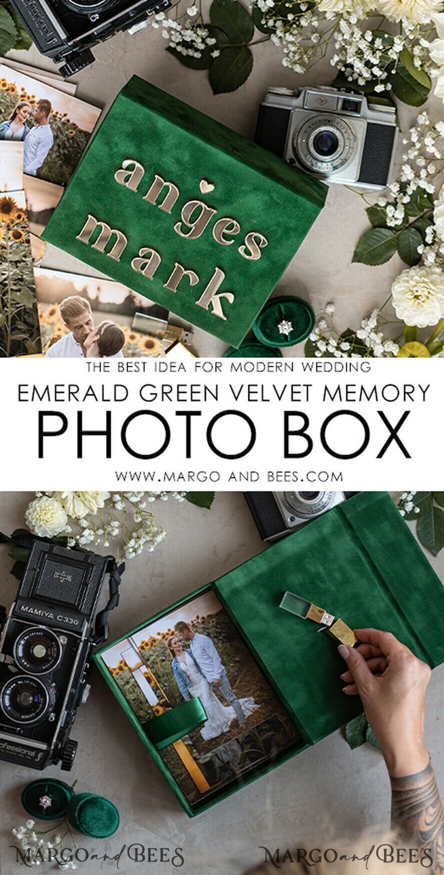 FOTOALBUM/ FOTOBOX Velvet Foto Box Fotografen Box Smaragdgrüne Samt-Fotobox Fotograf Hochzeit Erinnerungsbox, Grün Custom Andenkenbox, Garten Fotograf Geschenke für Kunden, Hochzeitsbilder Verpackung, Individuelle Fotografiebox