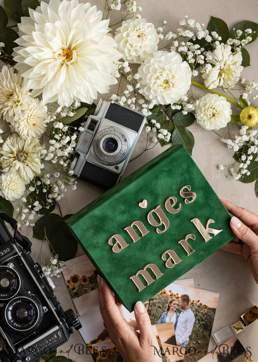 FOTOALBUM/ FOTOBOX Velvet Foto Box Fotografen Box Smaragdgrüne Samt-Fotobox Fotograf Hochzeit Erinnerungsbox, Grün Custom Andenkenbox, Garten Fotograf Geschenke für Kunden, Hochzeitsbilder Verpackung, Individuelle Fotografiebox
