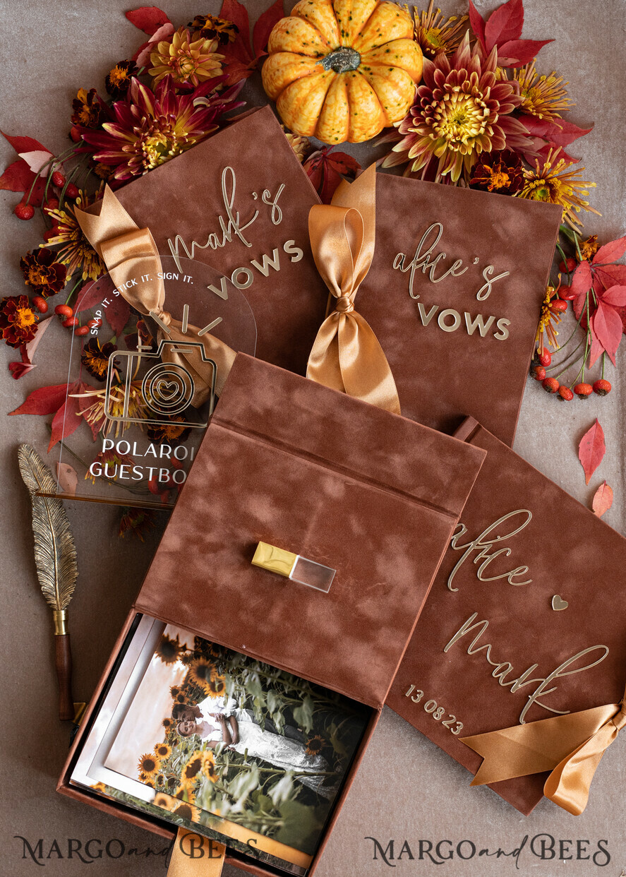 FOTOALBUM/ FOTOBOX Memory Bundle FotoBox Gustbücher Gelübde Terrakotta Samt Bundle Hochzeits-Andenken-Set - Gästebuch & Schild, Seine und Ihre Hochzeitsgelübde, Fotobox für Bilder
