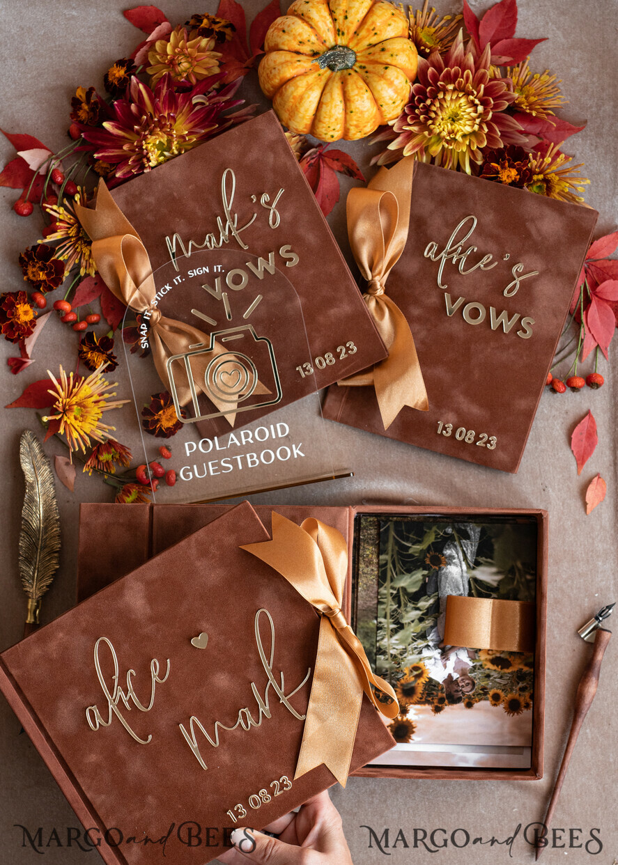 FOTOALBUM/ FOTOBOX Memory Bundle FotoBox Gustbücher Gelübde Terrakotta Samt Bundle Hochzeits-Andenken-Set - Gästebuch & Schild, Seine und Ihre Hochzeitsgelübde, Fotobox für Bilder