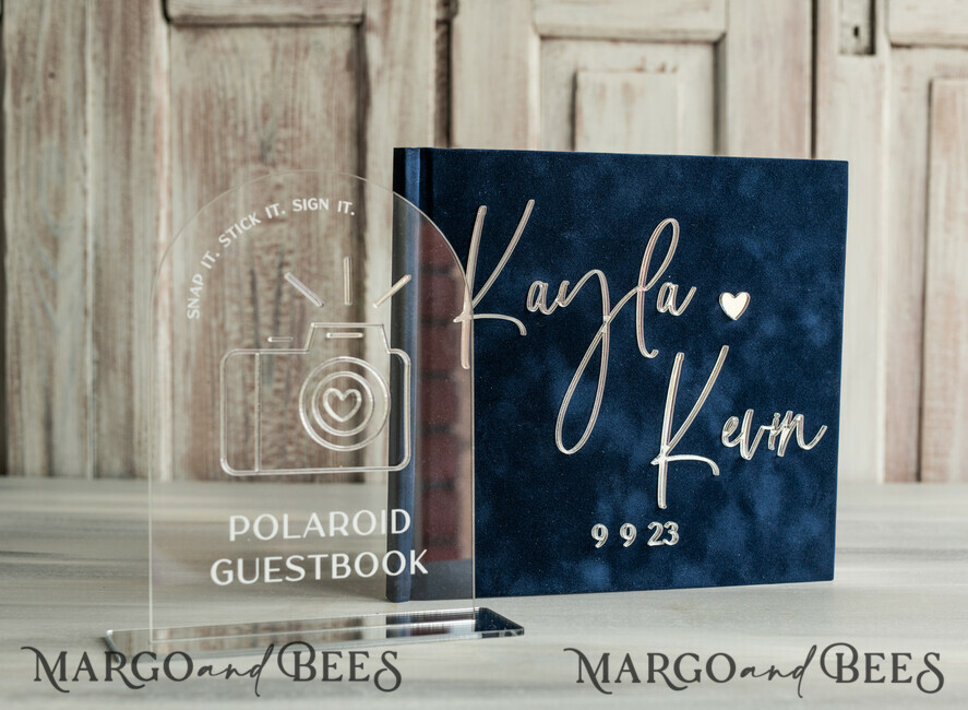 FOTOALBUM/ FOTOBOX Memory Bundle FotoBox Gustbücher Gelübde Marineblaues und Blush-Pink Samt-Bundle Hochzeitsgedächtnis-Set - Gästebuch & Schild, Seine und Ihre Hochzeitsgelübde, Fotobox für Bilder