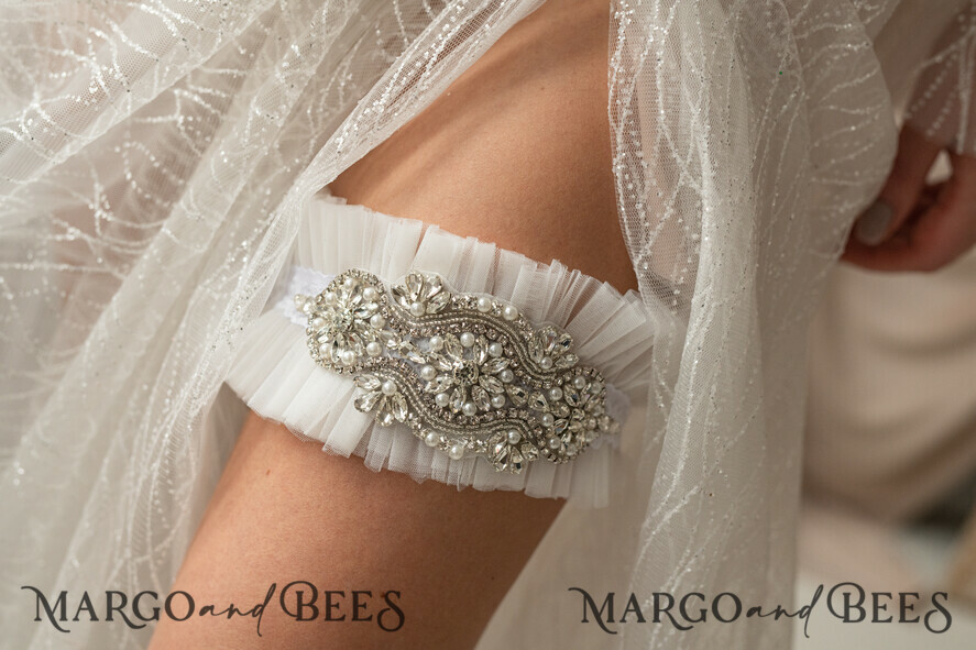 BRAUT Bolero, Kleider, Strumpfband STRUMPFBAND FÜR DIE BRAUT Hochzeitsstrumpfband-Set in der Box, Tüll- und Kristallstrumpfband-Set, Strumpfband für die Braut, Braut-Party-Geschenk für die Braut, elfenbeinfarbenes Tüllstrumpfband-Set, Geschenk für die Braut