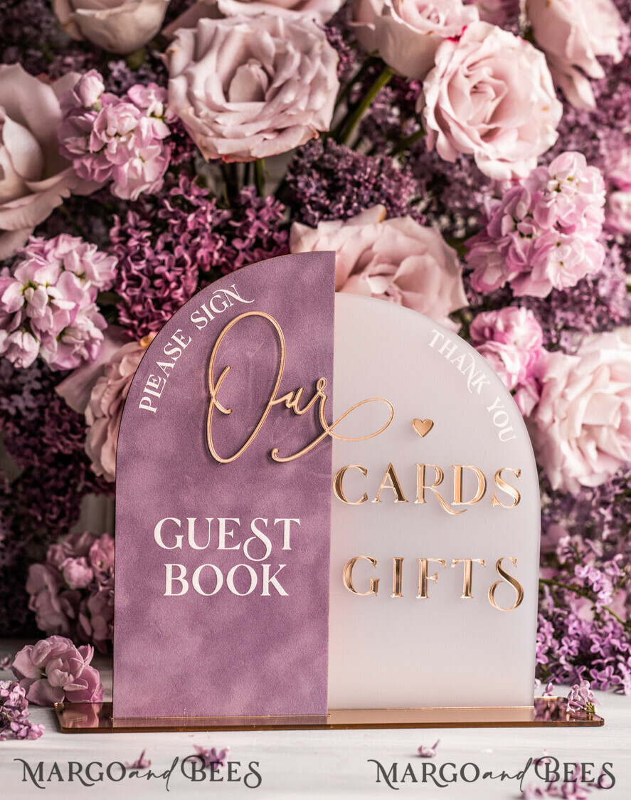 TISCHDEKORATIONSCHILDER   Gästebuch & Karten Geschenke Schilder Goldene Acryl Geschenke & Karten Schild mit Ständer, Mauve Samt und goldenes Gästebuch Schild, Gold Mauve Geschenke & Karten Schild, Luxus Hochzeits Gästebuch Dekor