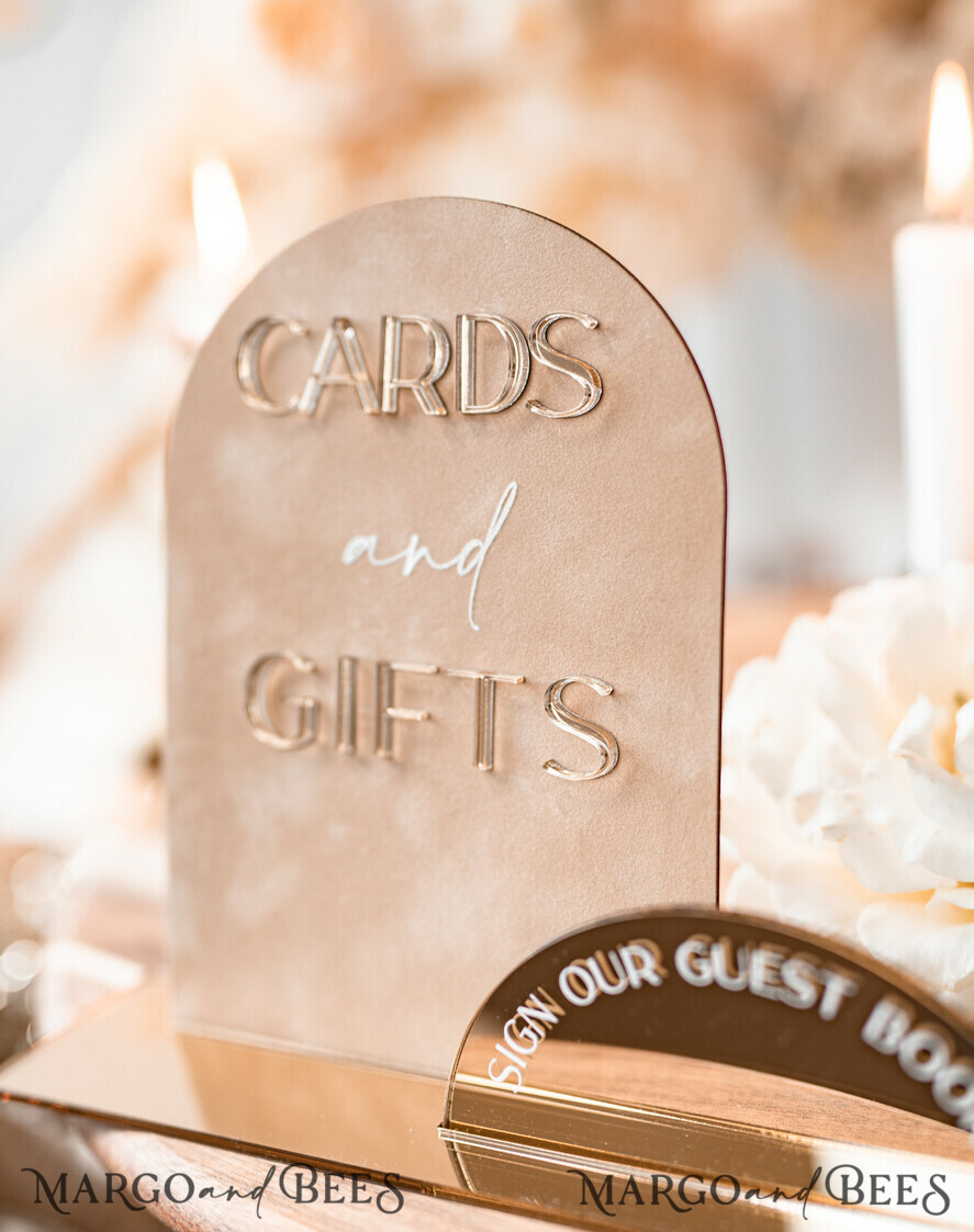 TISCHDEKORATIONSCHILDER   Gästebuch & Karten Geschenke Schilder Goldene Acryl Geschenke & Karten Schilder mit Ständer, Beige Samt und goldenes Gästebuch Schild, Goldene Plexi Geschenke & Karten Schilder, Luxuriöse Hochzeits Gästebuch Dekor Centerpieces