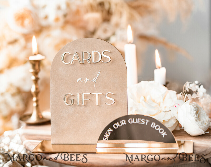 TISCHDEKORATIONSCHILDER   Gästebuch & Karten Geschenke Schilder Goldene Acryl Geschenke & Karten Schilder mit Ständer, Beige Samt und goldenes Gästebuch Schild, Goldene Plexi Geschenke & Karten Schilder, Luxuriöse Hochzeits Gästebuch Dekor Centerpieces