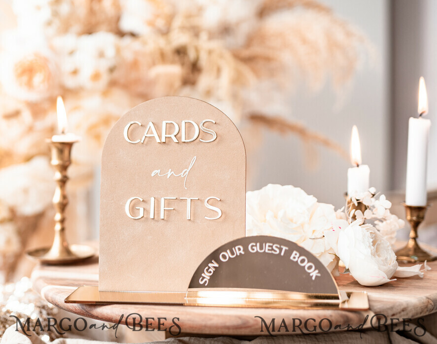 TISCHDEKORATIONSCHILDER   Gästebuch & Karten Geschenke Schilder Goldene Acryl Geschenke & Karten Schilder mit Ständer, Beige Samt und goldenes Gästebuch Schild, Goldene Plexi Geschenke & Karten Schilder, Luxuriöse Hochzeits Gästebuch Dekor Centerpieces