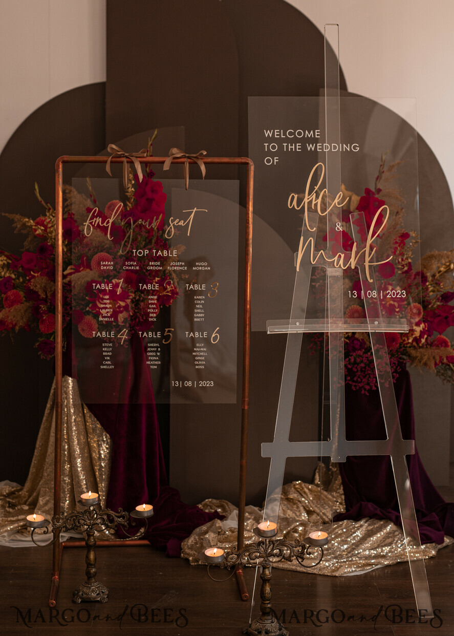 TISCHDEKORATIONSCHILDER   Gästebuch & Karten Geschenke Schilder Transparente Acrylkarten und Glückwunsch-Schild, klares Acryl- und Goldschild, goldenes Plexi-Schild, luxuriöse Hochzeits Tischdekoration, Hochzeitsbeschilderung goldene Spiegelschilder