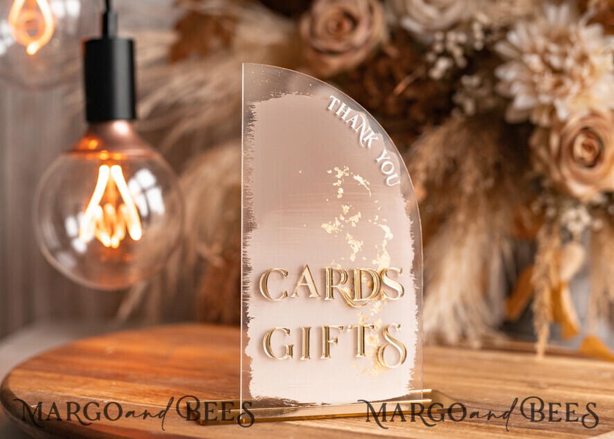 TISCHDEKORATIONSCHILDER   Gästebuch & Karten Geschenke Schilder Transparente Acrylkarten & Geschenke-Schild, Halb-Bogen Beige Ombre Acryl und Gold-Schild, Nude Gold Plexi-Schild, Taupe Luxus Hochzeits Tischdekoration, Hochzeitsschild Goldener Spiegel Karten-Schild mit Ständer