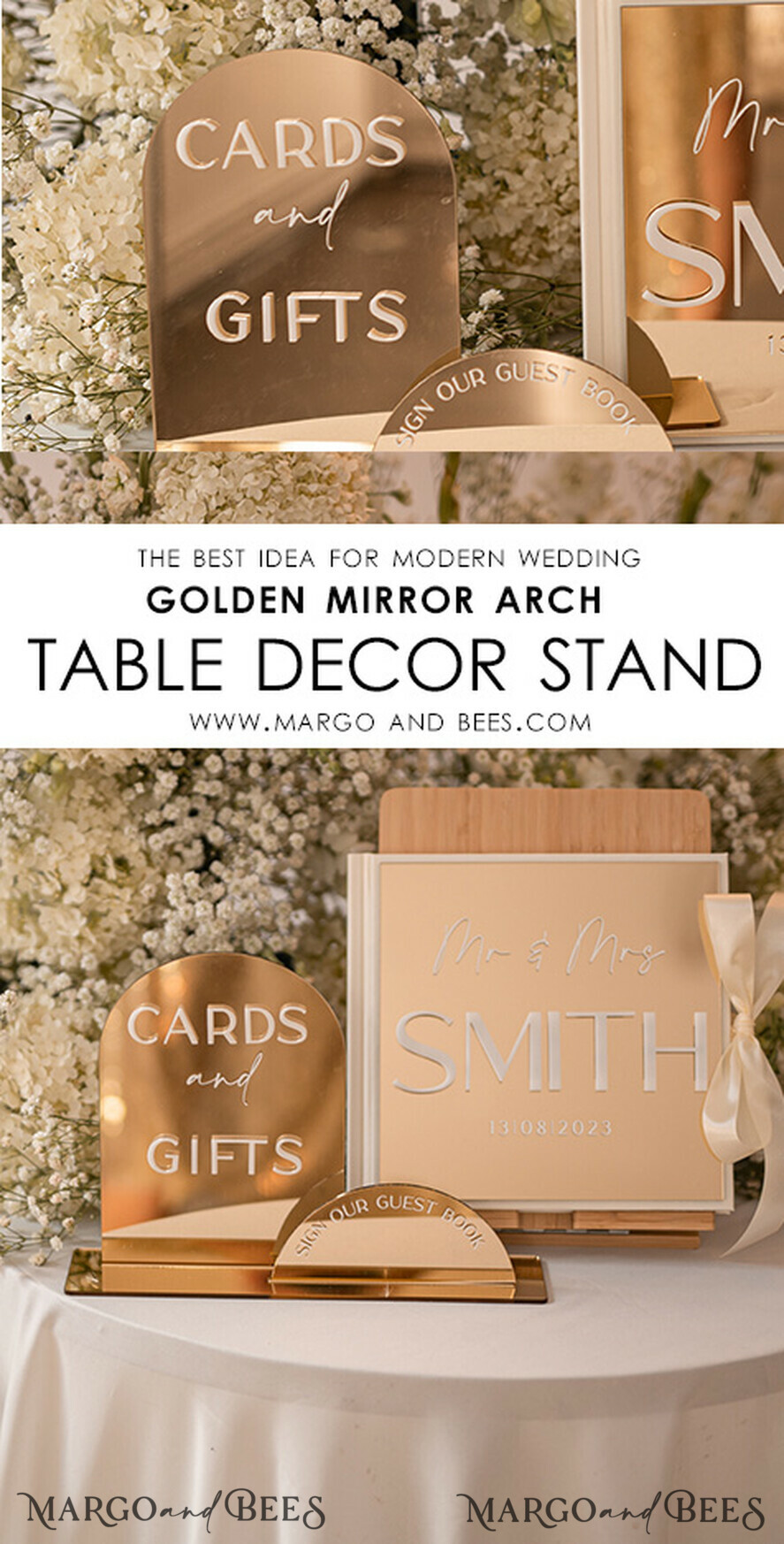 TISCHDEKORATIONSCHILDER   Gästebuch & Karten Geschenke Schilder Acryl-Arch-Karten und Geschenkschild, goldener Spiegel-Acrylschild, goldenes Plexiglas-Gästebuchschild, luxuriöse Hochzeits-Tafeldekoration, Hochzeitsbeschilderung goldene Spiegelkarten-Schild