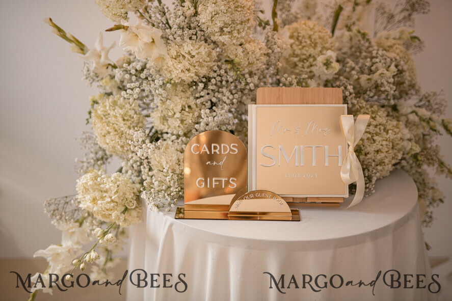 TISCHDEKORATIONSCHILDER   Gästebuch & Karten Geschenke Schilder Acryl-Arch-Karten und Geschenkschild, goldener Spiegel-Acrylschild, goldenes Plexiglas-Gästebuchschild, luxuriöse Hochzeits-Tafeldekoration, Hochzeitsbeschilderung goldene Spiegelkarten-Schild