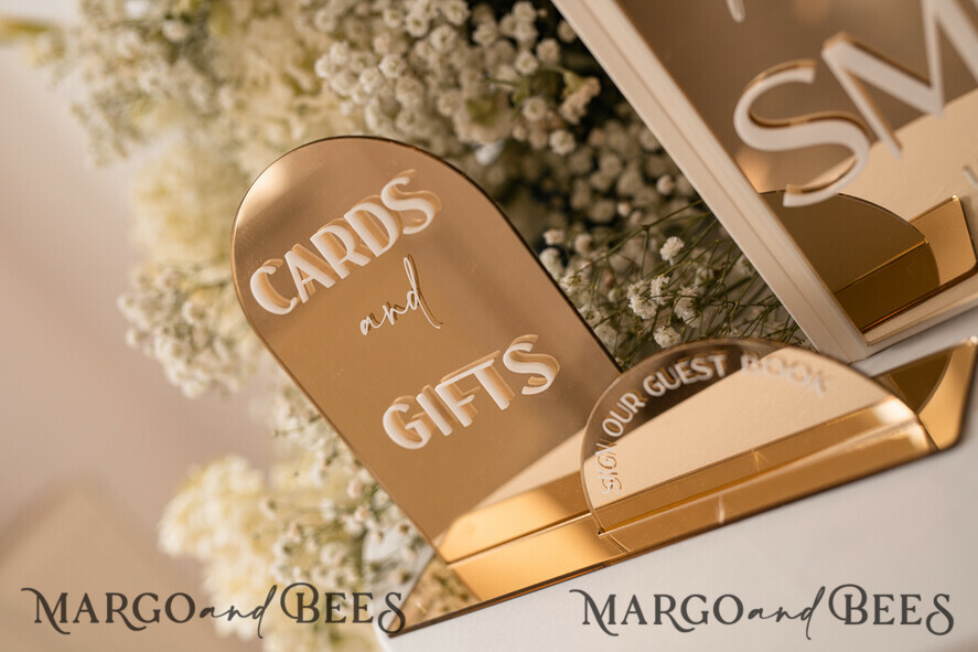 TISCHDEKORATIONSCHILDER   Gästebuch & Karten Geschenke Schilder Acryl-Arch-Karten und Geschenkschild, goldener Spiegel-Acrylschild, goldenes Plexiglas-Gästebuchschild, luxuriöse Hochzeits-Tafeldekoration, Hochzeitsbeschilderung goldene Spiegelkarten-Schild