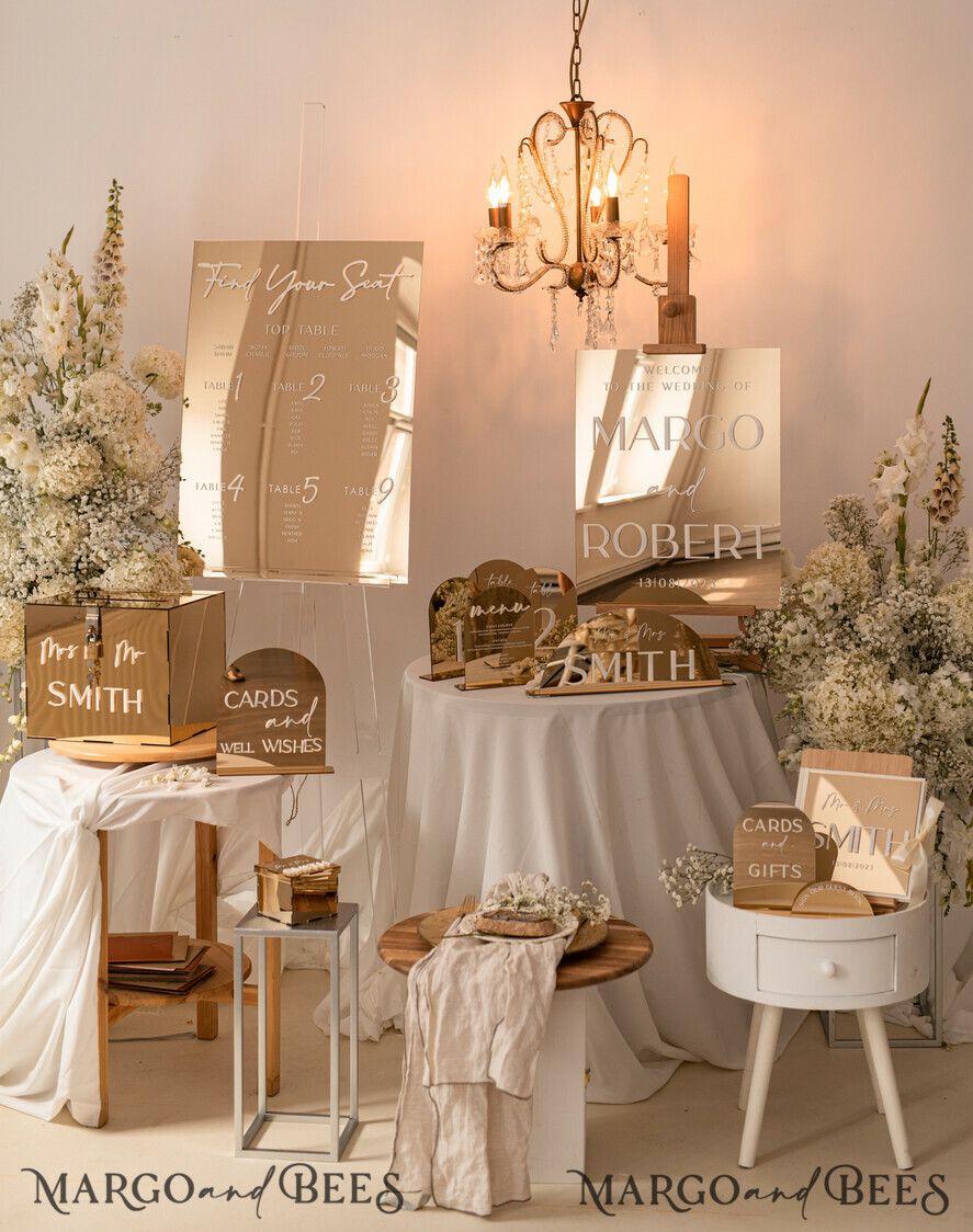 TISCHDEKORATIONSCHILDER   Gästebuch & Karten Geschenke Schilder Acryl-Arch-Karten und Geschenkschild, goldener Spiegel-Acrylschild, goldenes Plexiglas-Gästebuchschild, luxuriöse Hochzeits-Tafeldekoration, Hochzeitsbeschilderung goldene Spiegelkarten-Schild