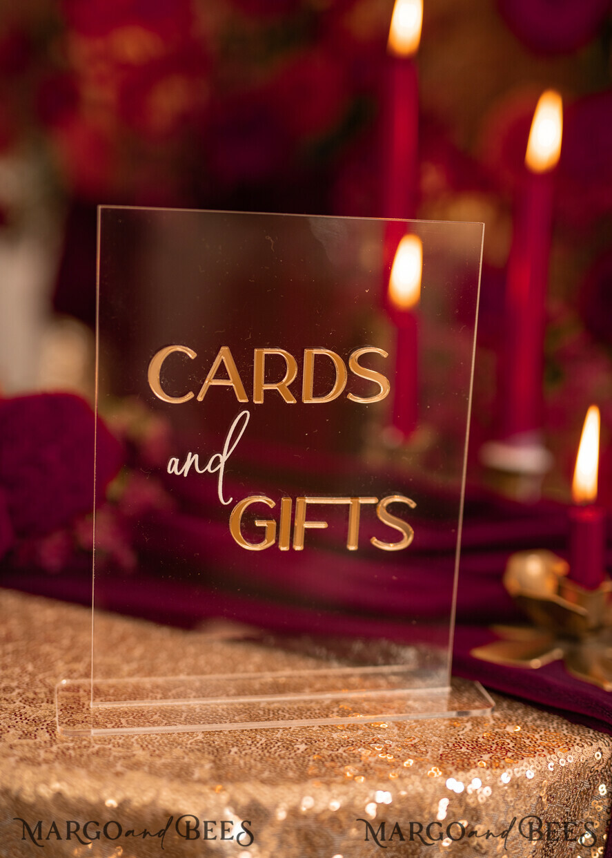 TISCHDEKORATIONSCHILDER   Gästebuch & Karten Geschenke Schilder Transparente Acrylkarten und Geschenke Schild, Gold Spiegel Acryl Schild, Klare Plexi Schild, Luxus Hochzeits Tisch Dekor, Hochzeitsbeschilderung Gold Spiegel Karten Schild
