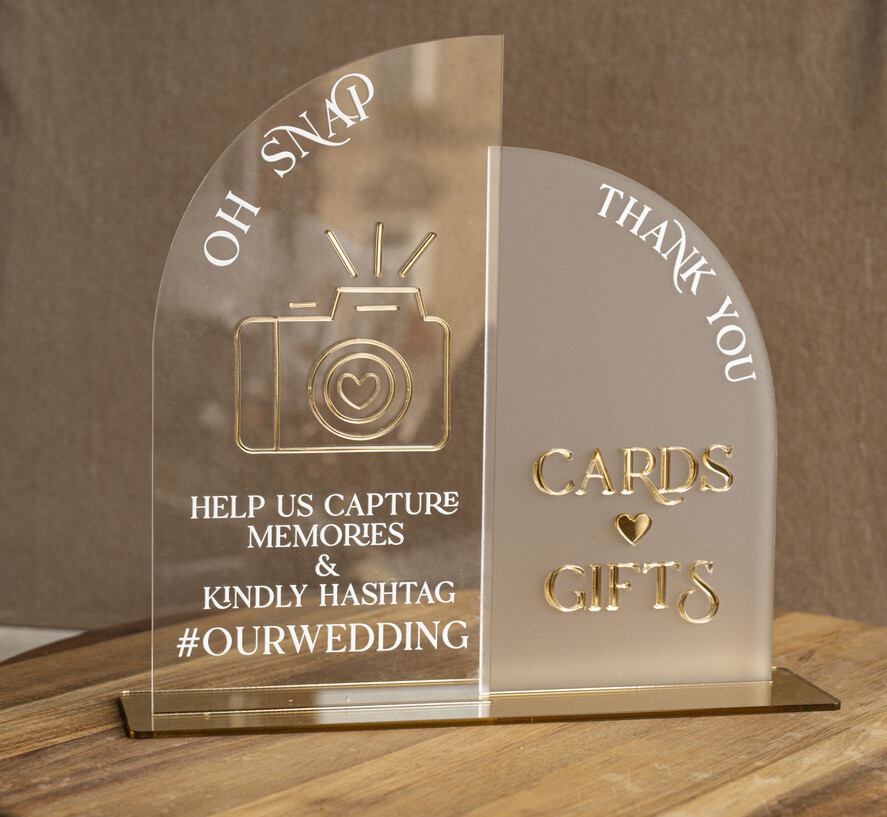 TISCHDEKORATIONSCHILDER   Gästebuch & Karten Geschenke Schilder Acrylbogen Oh Snap & Karten und Geschenke Schild Kombi, Klarer goldener Spiegel Hochzeits-Hashtag und Dankes-Schild im Bulk, Gold Plexi Kartenbox-Schild und Tag Us In That Set, Hochzeits-Tischdekor Beschilderung.