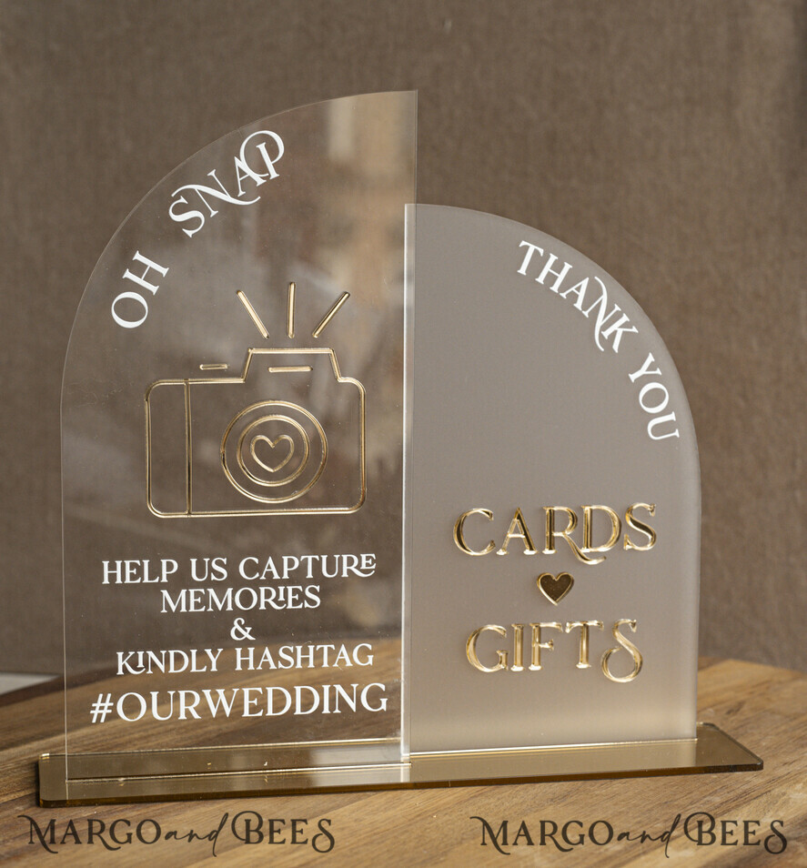 TISCHDEKORATIONSCHILDER   Gästebuch & Karten Geschenke Schilder Acrylbogen Oh Snap & Karten und Geschenke Schild Kombi, Klarer goldener Spiegel Hochzeits-Hashtag und Dankes-Schild im Bulk, Gold Plexi Kartenbox-Schild und Tag Us In That Set, Hochzeits-Tischdekor Beschilderung.