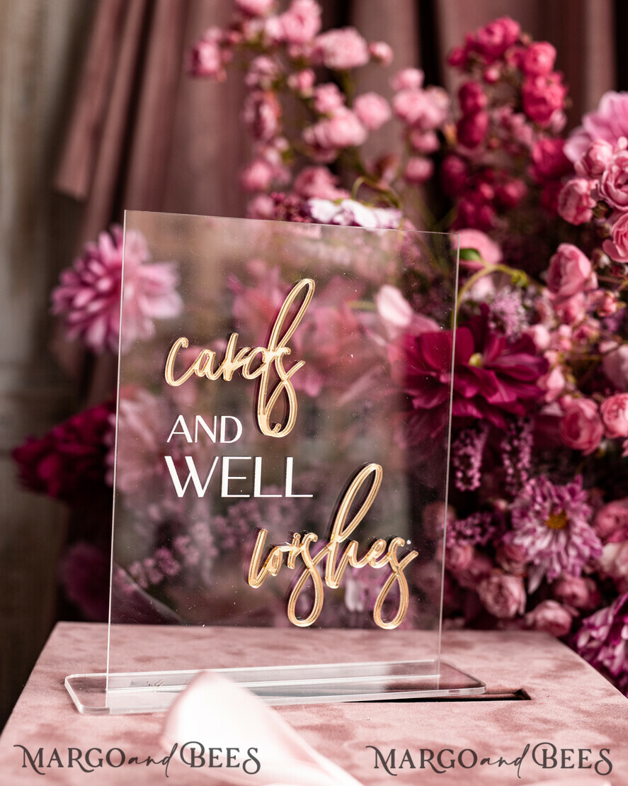 TISCHDEKORATIONSCHILDER   Gästebuch & Karten Geschenke Schilder Acrylkarten und Glückwünsche-Schild, klare Acryl- und goldene Signatur, goldenes Plexi-Kartenbox-Schild, luxuriöse Hochzeits-Tischdekoration, Hochzeitssignage goldene Spiegelkarten-Schild