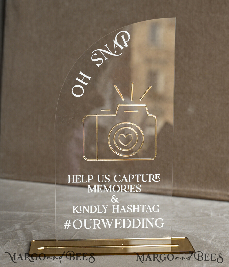 TISCHDEKORATIONSCHILDER   Gästebuch & Karten Geschenke Schilder Acrylbogen Oh Snap & Karten und Geschenke Schild Kombination, Klarer Goldspiegel Hochzeits-Hashtag und Dankeschön-Schild im Großformat, Gold Plexi Kartenboxschild und Tag Us In That Set, Hochzeits Tischdekor Beschilderung