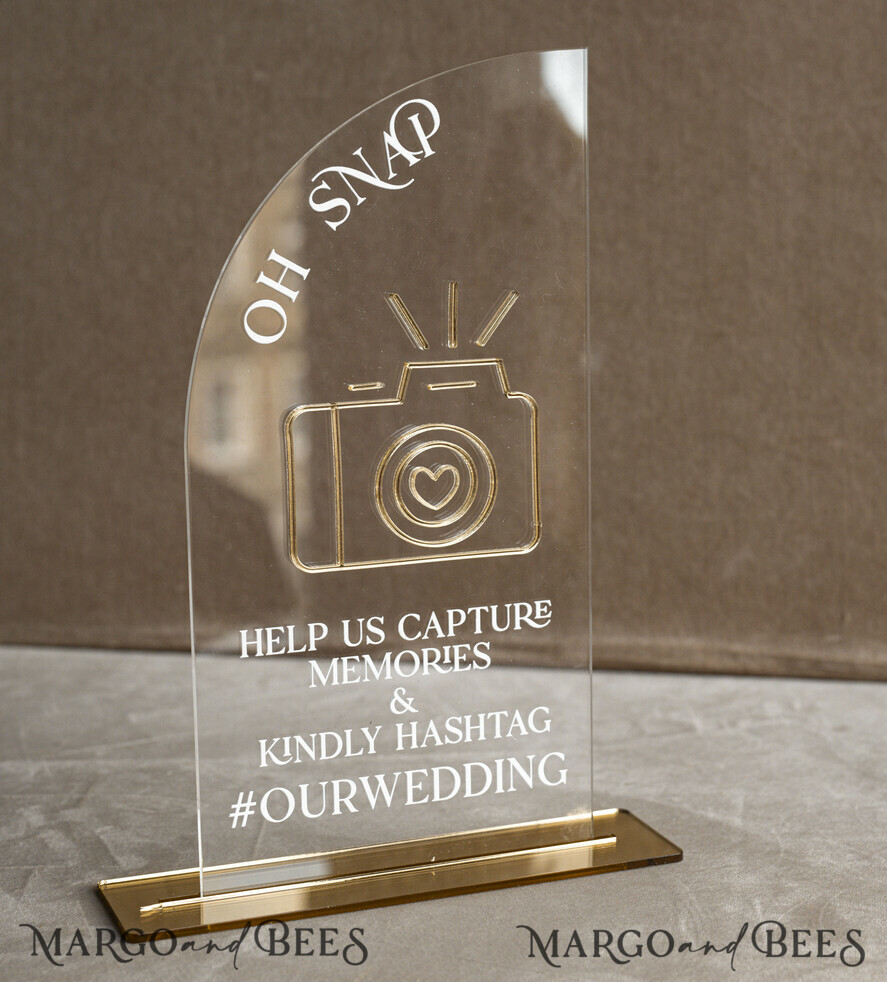 TISCHDEKORATIONSCHILDER   Gästebuch & Karten Geschenke Schilder Acrylbogen Oh Snap & Karten und Geschenke Schild Kombination, Klarer Goldspiegel Hochzeits-Hashtag und Dankeschön-Schild im Großformat, Gold Plexi Kartenboxschild und Tag Us In That Set, Hochzeits Tischdekor Beschilderung