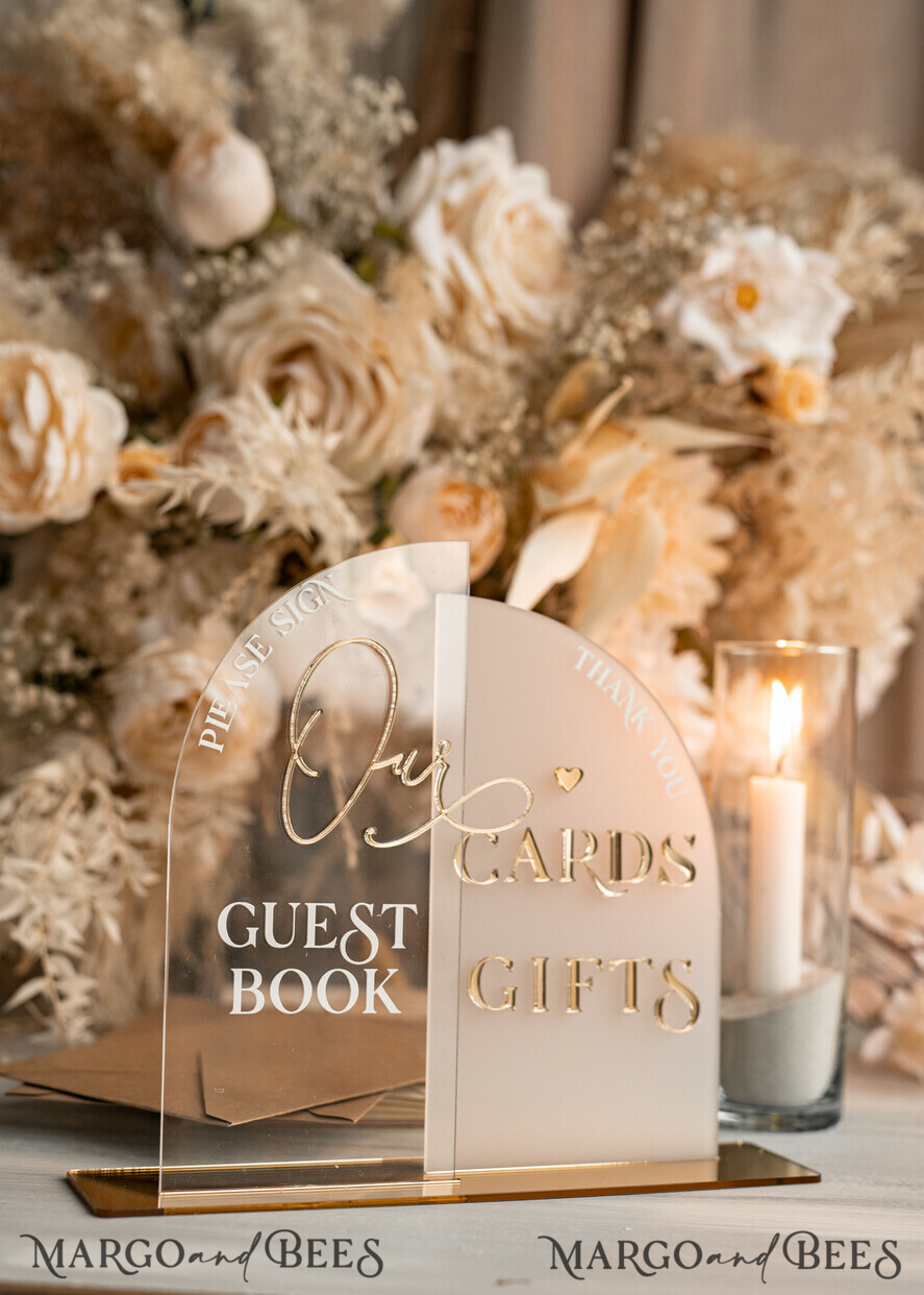 TISCHDEKORATIONSCHILDER   Gästebuch & Karten Geschenke Schilder Goldene Acryl Geschenke & Karten Schilder mit Ständer, Elfenbein Samt und goldenes Gästebuch Schild, Goldene Plexi Geschenke & Karten Schilder, Luxuriöse Hochzeits Gästebuch Dekor Tischmittelstücke