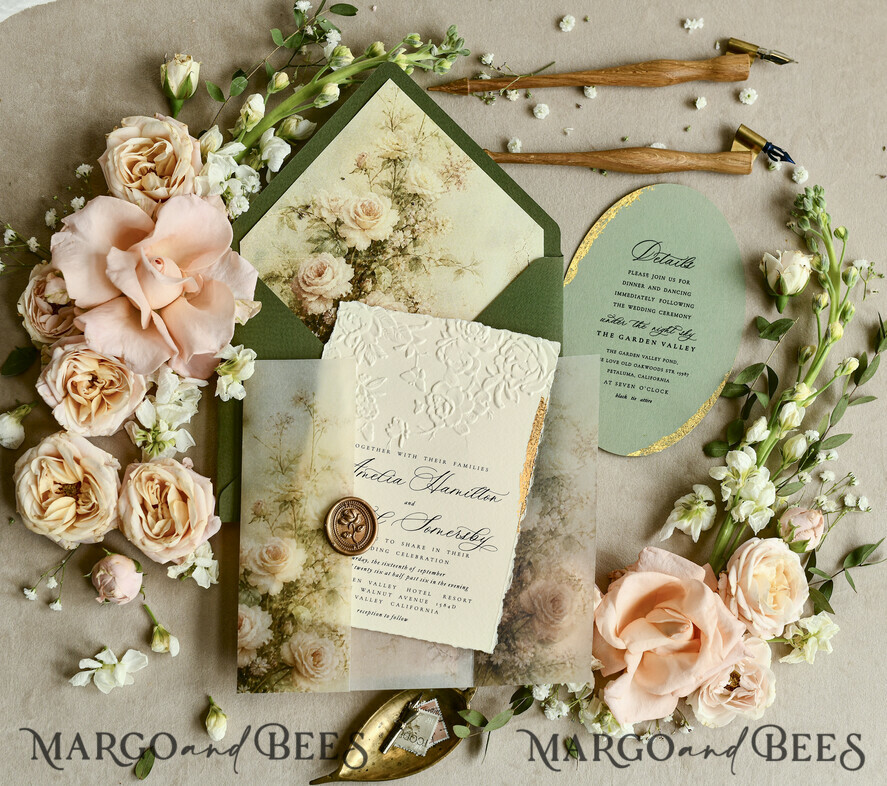 HOCHZEITS EINLADUNGEN geprägte Einladungen Hochzeits Einladung, Goldene Prägung Rosen Florale Hochzeits Einladung,