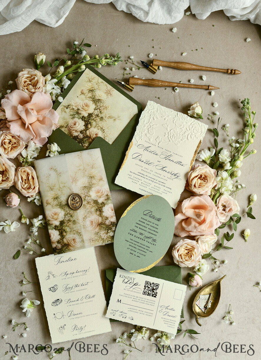 HOCHZEITS EINLADUNGEN geprägte Einladungen Hochzeits Einladung, Goldene Prägung Rosen Florale Hochzeits Einladung,