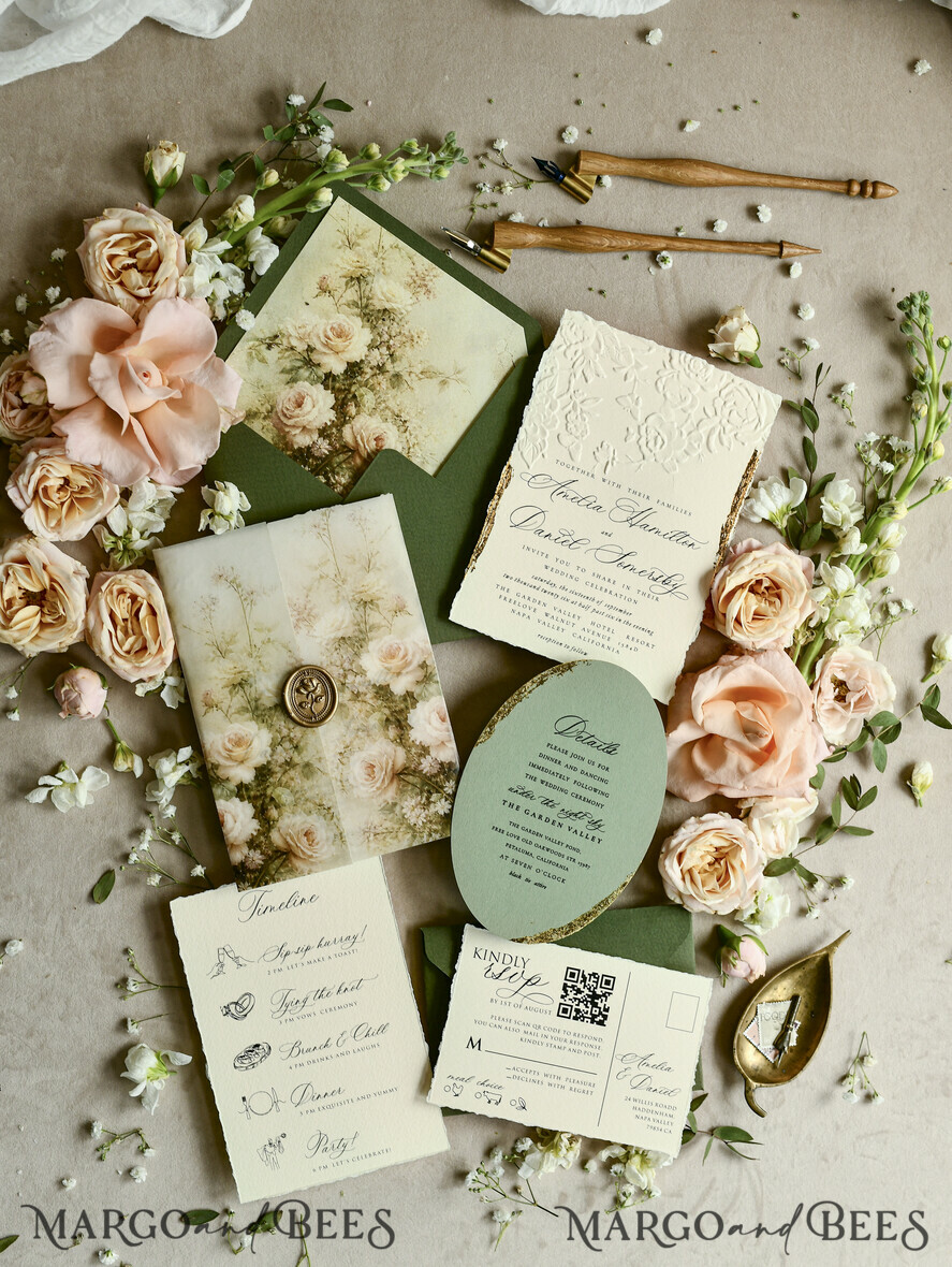 HOCHZEITS EINLADUNGEN geprägte Einladungen Hochzeits Einladung, Goldene Prägung Rosen Florale Hochzeits Einladung,
