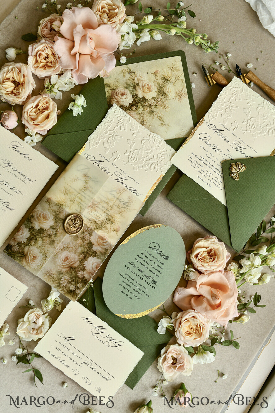 HOCHZEITS EINLADUNGEN geprägte Einladungen Hochzeits Einladung, Goldene Prägung Rosen Florale Hochzeits Einladung,