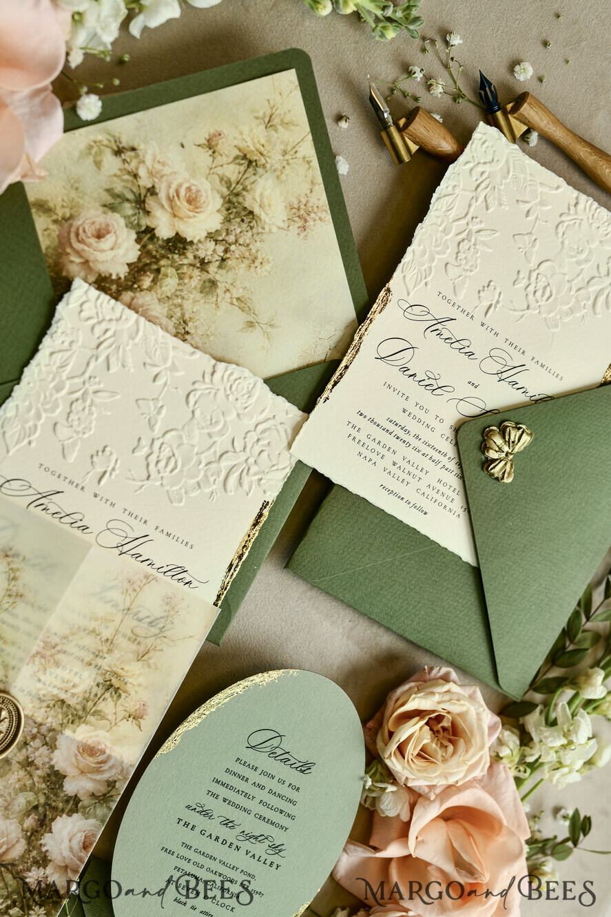 HOCHZEITS EINLADUNGEN geprägte Einladungen Hochzeits Einladung, Goldene Prägung Rosen Florale Hochzeits Einladung,