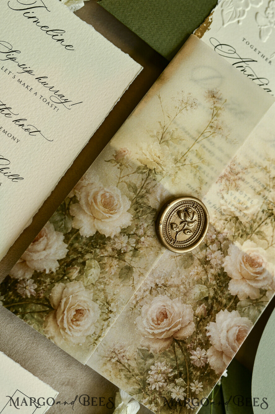 HOCHZEITS EINLADUNGEN geprägte Einladungen Hochzeits Einladung, Goldene Prägung Rosen Florale Hochzeits Einladung,