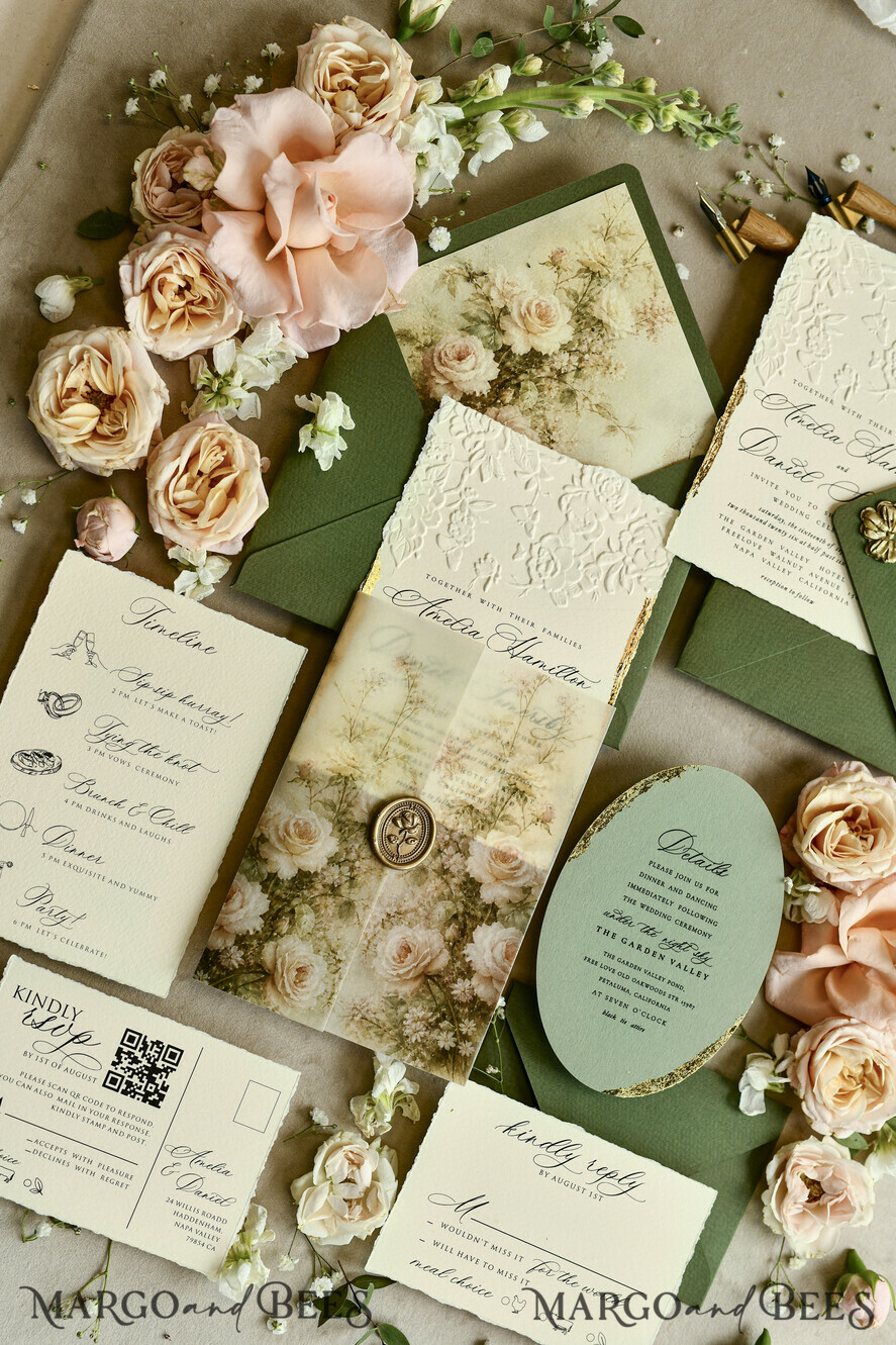 HOCHZEITS EINLADUNGEN geprägte Einladungen Hochzeits Einladung, Goldene Prägung Rosen Florale Hochzeits Einladung,