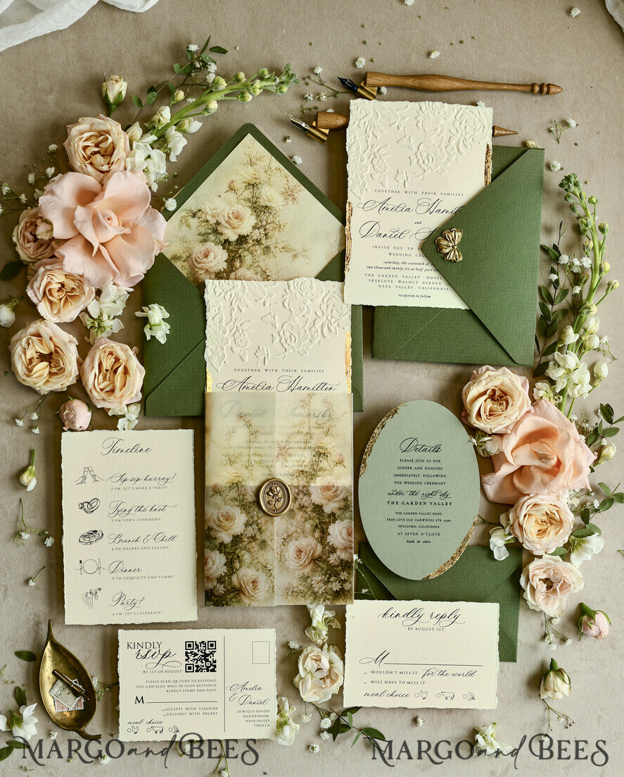 HOCHZEITS EINLADUNGEN geprägte Einladungen Hochzeits Einladung, Goldene Prägung Rosen Florale Hochzeits Einladung,