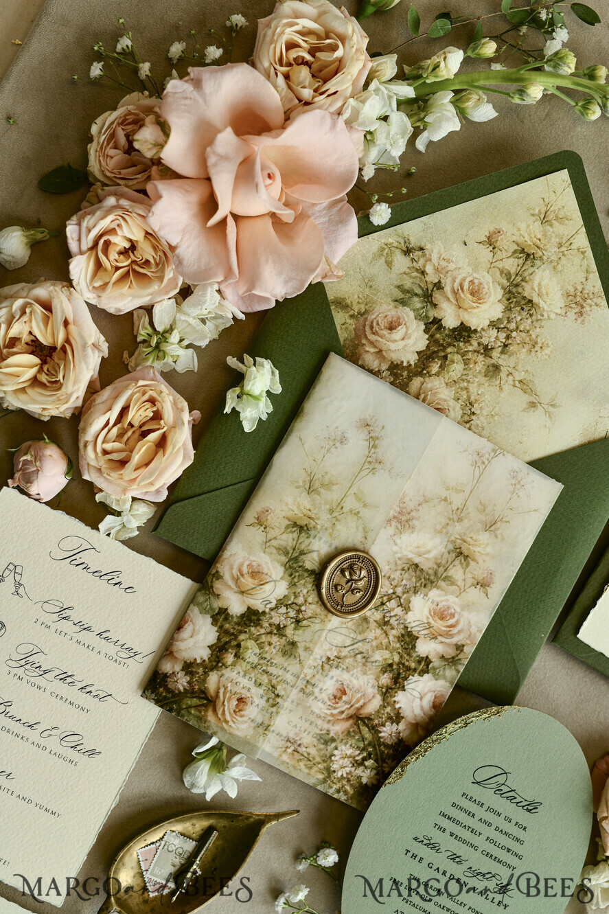 HOCHZEITS EINLADUNGEN geprägte Einladungen Hochzeits Einladung, Goldene Prägung Rosen Florale Hochzeits Einladung,