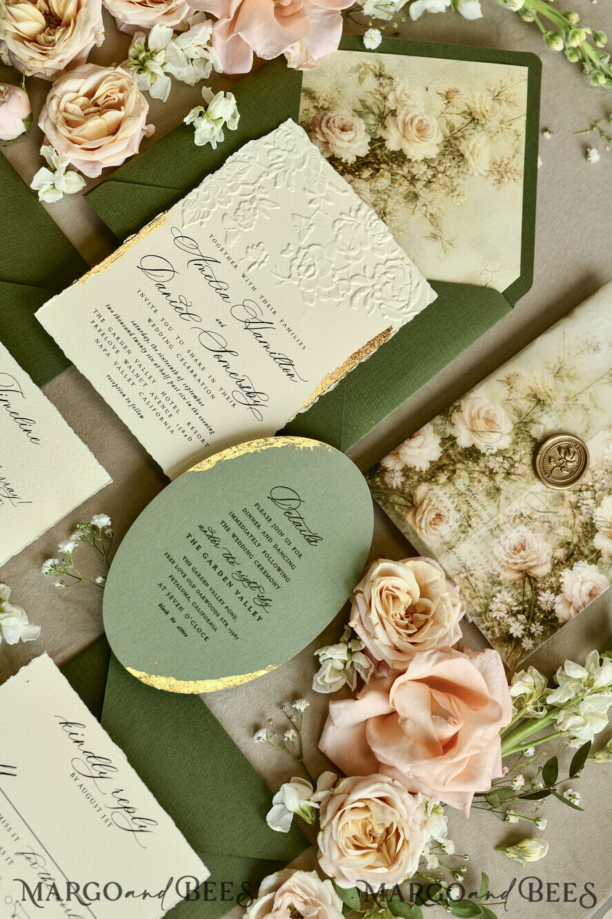 HOCHZEITS EINLADUNGEN geprägte Einladungen Hochzeits Einladung, Goldene Prägung Rosen Florale Hochzeits Einladung,