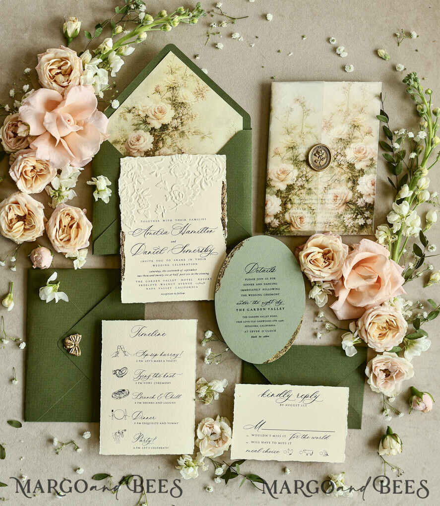 HOCHZEITS EINLADUNGEN geprägte Einladungen Hochzeits Einladung, Goldene Prägung Rosen Florale Hochzeits Einladung,