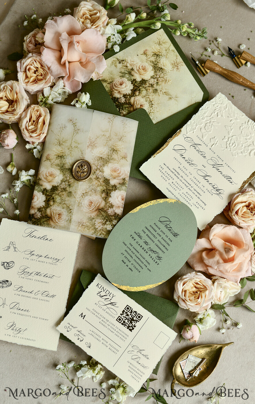 HOCHZEITS EINLADUNGEN geprägte Einladungen Hochzeits Einladung, Goldene Prägung Rosen Florale Hochzeits Einladung,