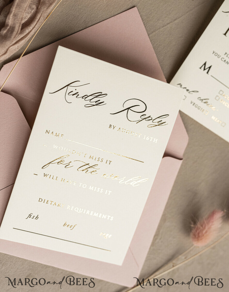 HOCHZEITS EINLADUNGEN geprägte Einladungen Feine Kunst Prägung Blinde Blush Pink Gold Hochzeitseinladung, Goldene geprägte Rosen Blumen Hochzeitseinladung, Boho Ecru geprägte Einladungssuite, Goldfolien Hochzeitseinladungssuite, Hochzeitseinladungen gold.