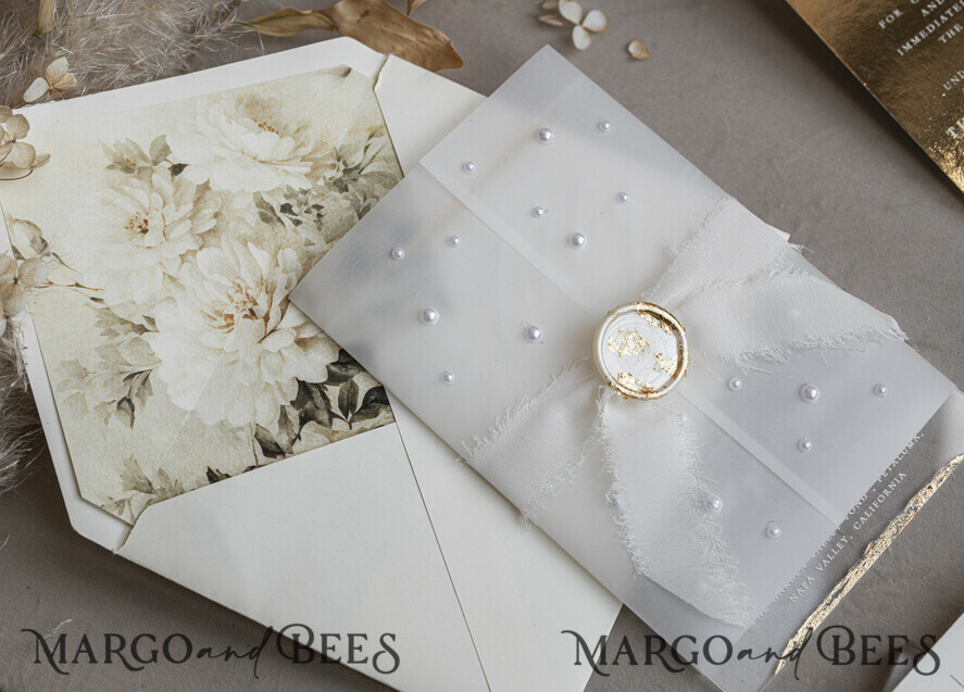 HOCHZEITS EINLADUNGEN Plexiglas Acrylspiegel Elfenbein Perlen Hochzeitskarten, elegante klare Acryl-Hochzeitskarten, plexi transparente Hochzeitseinladungen, Hochzeits Einladungset mit Perlen