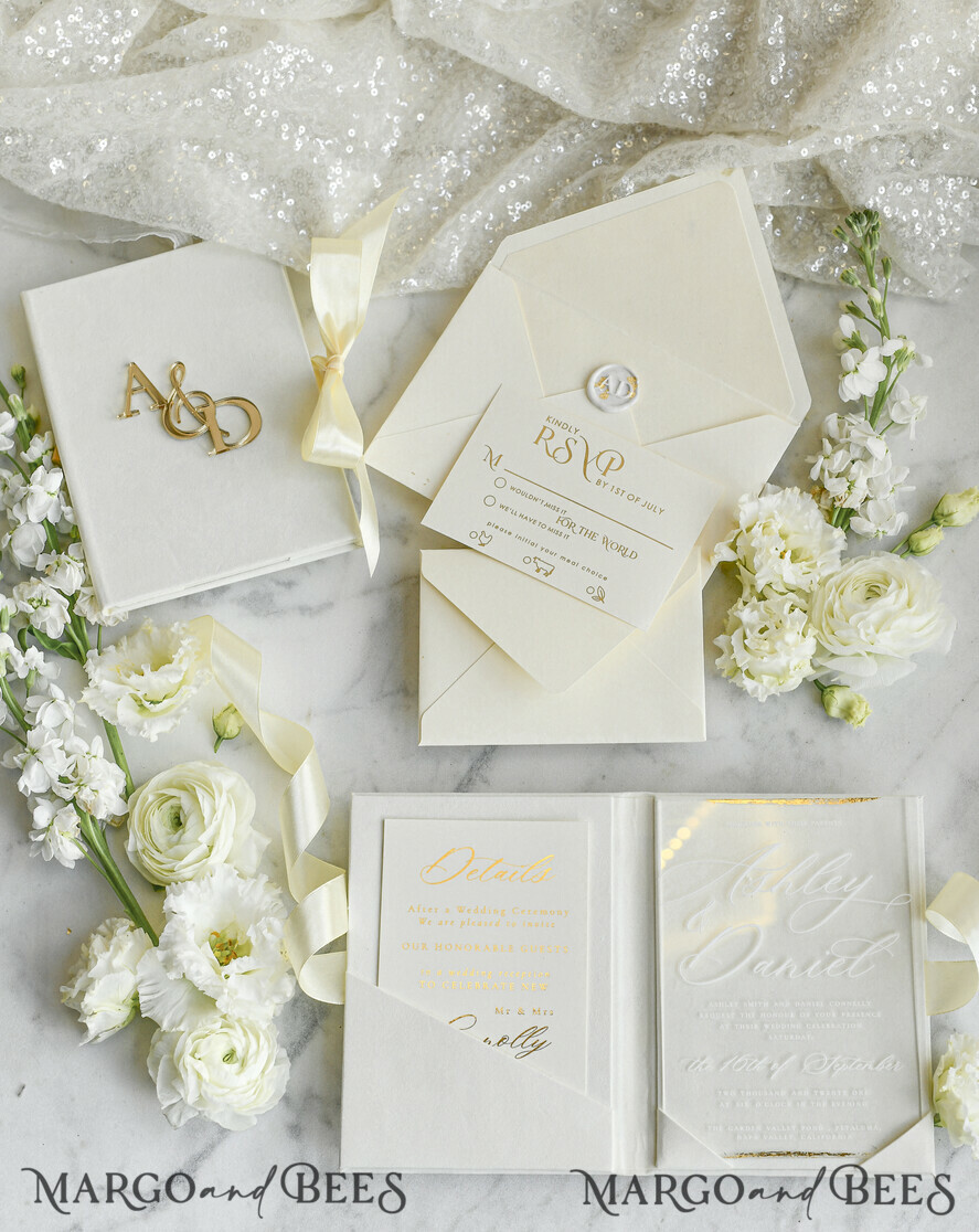 HOCHZEITS EINLADUNGEN Plexiglas Acrylspiegel Samtene Cover Klare Hochzeitskarten, elegante staubblaue Hochzeitskarten, Acrylhochzeits-Einladungen, Spiegelgold Plexi Einladungssatz