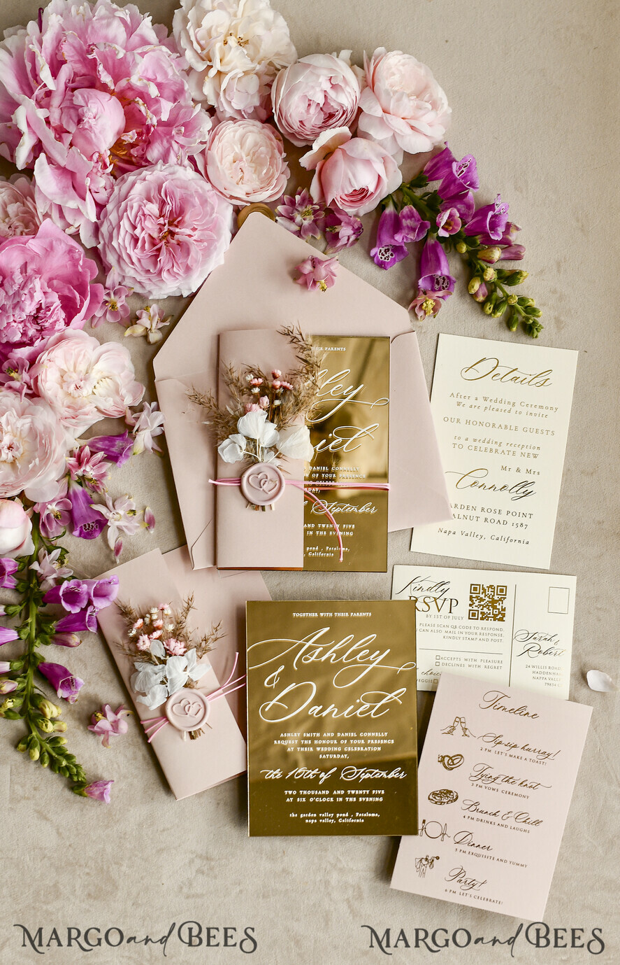 HOCHZEITS EINLADUNGEN Plexiglas Acrylspiegel Gold Spiegel Acryl Hochzeitseinladungen – Luxuriöse Plexiglas Hochzeitseinladung Suite mit Wachssiegel & QR RSVP