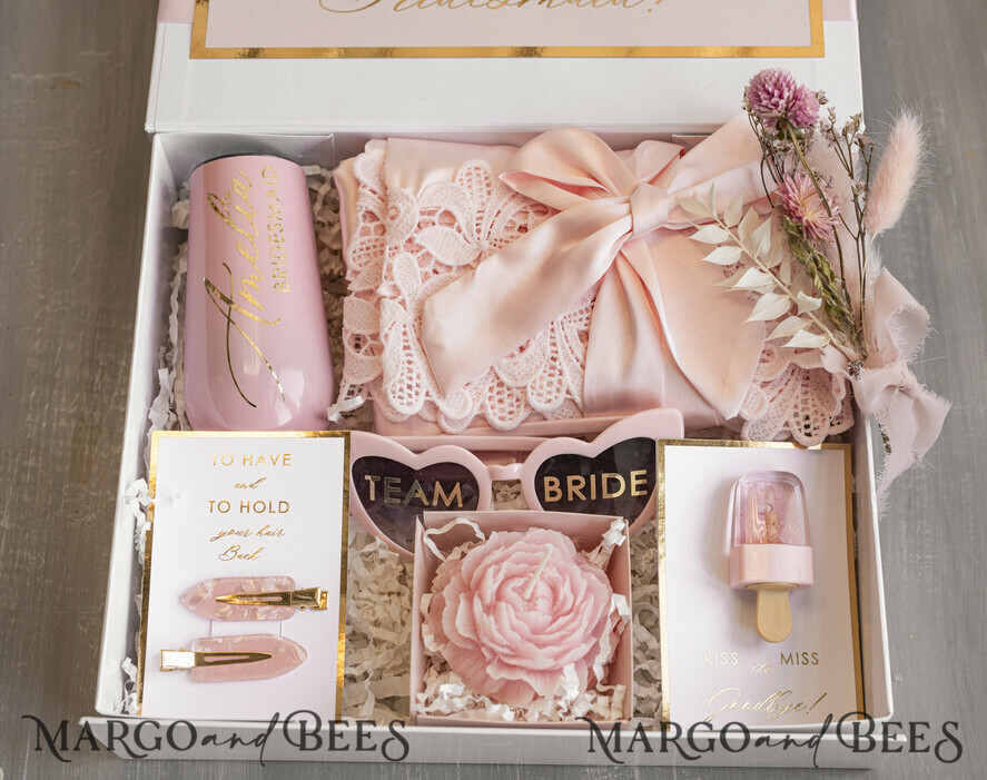 Brautjungfer/Trauzeuge Box Brautjungfern Vorschlagsbox Personalisierte Brautjungfern-Vorschlagsbox mit Robe, vollständige Trauzeugin-Box, Blush Will You Be My Bridesmaid-Set