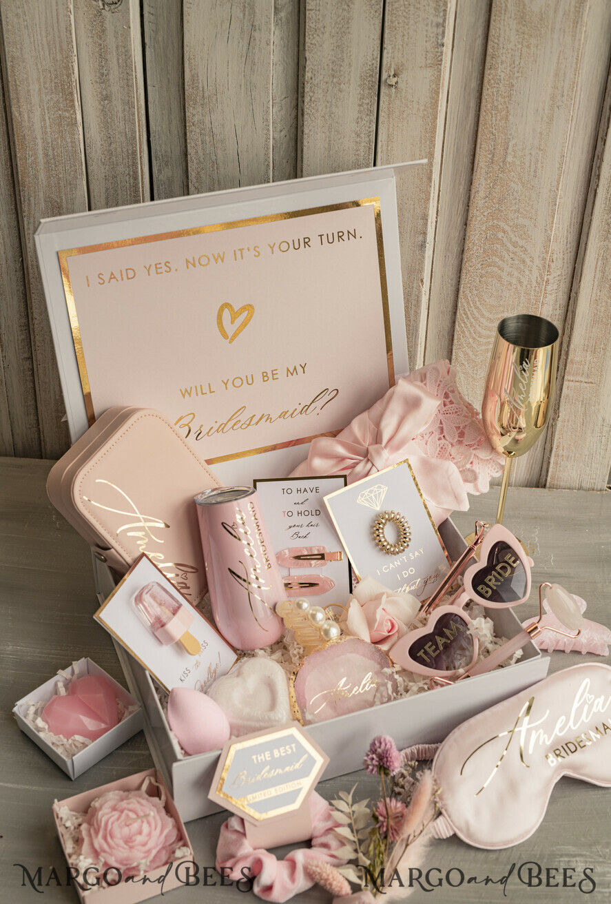 Brautjungfer/Trauzeuge Box Brautjungfern Vorschlagsbox Personalisierte Brautjungfern-Vorschlagsbox mit Robe, komplette Trauzeuginnen-Box, Blush Will You Be My Bridesmaid Box-Set