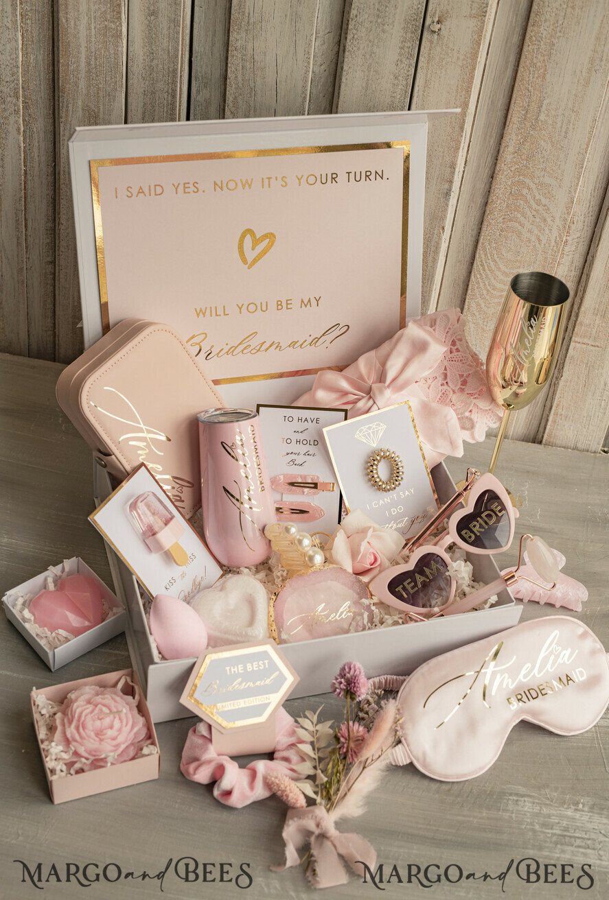 Brautjungfer/Trauzeuge Box Brautjungfern Vorschlagsbox Personalisierte Brautjungfern-Vorschlagsbox mit Robe, komplette Trauzeuginnen-Box, Blush Will You Be My Bridesmaid Box-Set