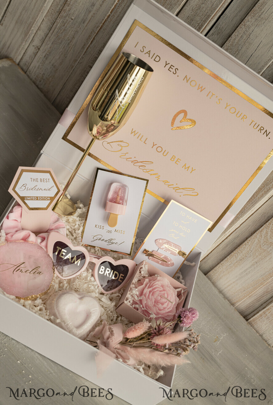Brautjungfer/Trauzeuge Box Brautjungfern Vorschlagsbox Personalisierte Brautjungfern-Vorschlagsbox mit Robe, komplette Trauzeuginnen-Box, Blush Will You Be My Bridesmaid Box-Set