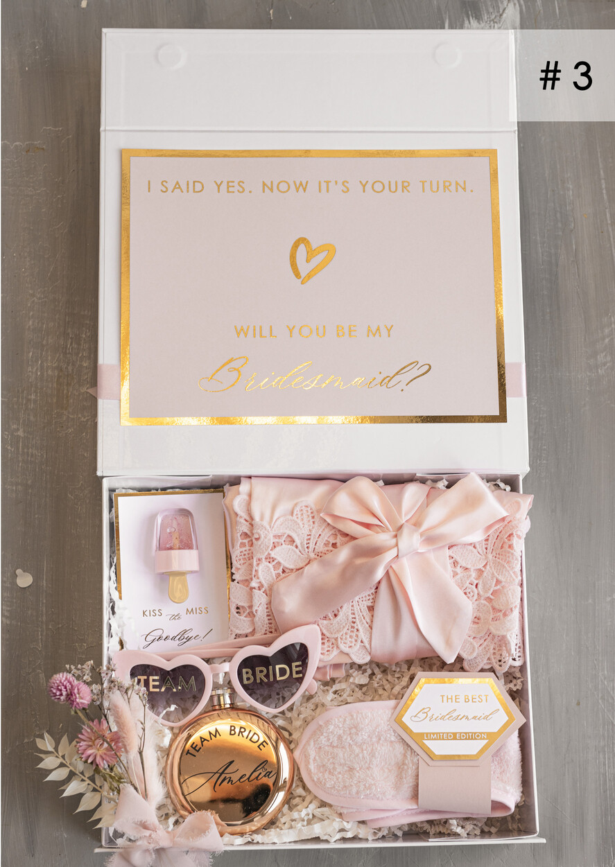 Brautjungfer/Trauzeuge Box Brautjungfern Vorschlagsbox Personalisierte Brautjungfern Vorschlagsbox mit Morgenmantel, vollständige Trauzeuginnenbox, Blush Will You Be My Bridesmaid Boxset