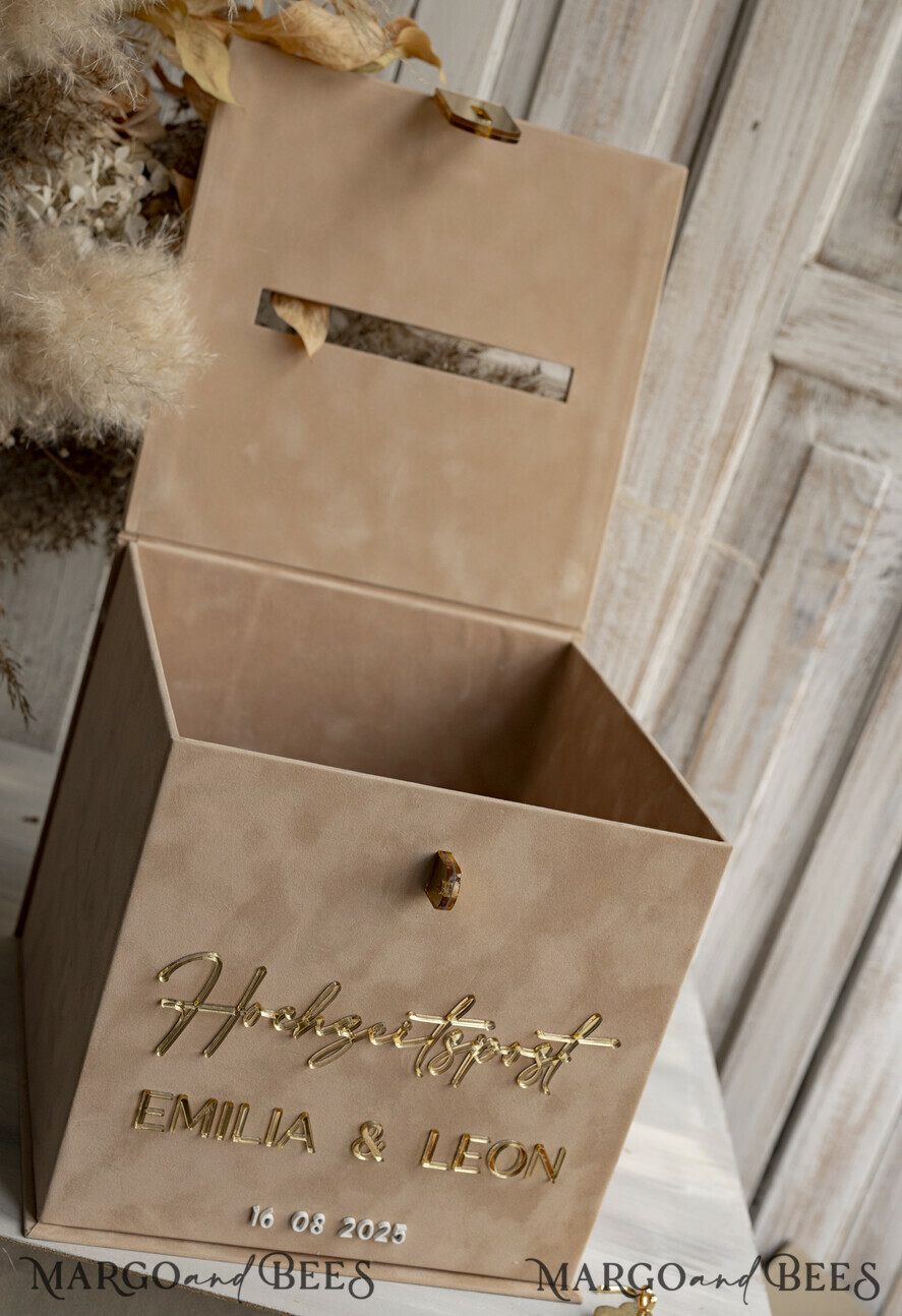 KARTONBOXEN  
 Hochzeitspost Briefbox Hochzeitspost Briefbox, Spardose aus Samt für Hochzeiten, weißer Samt