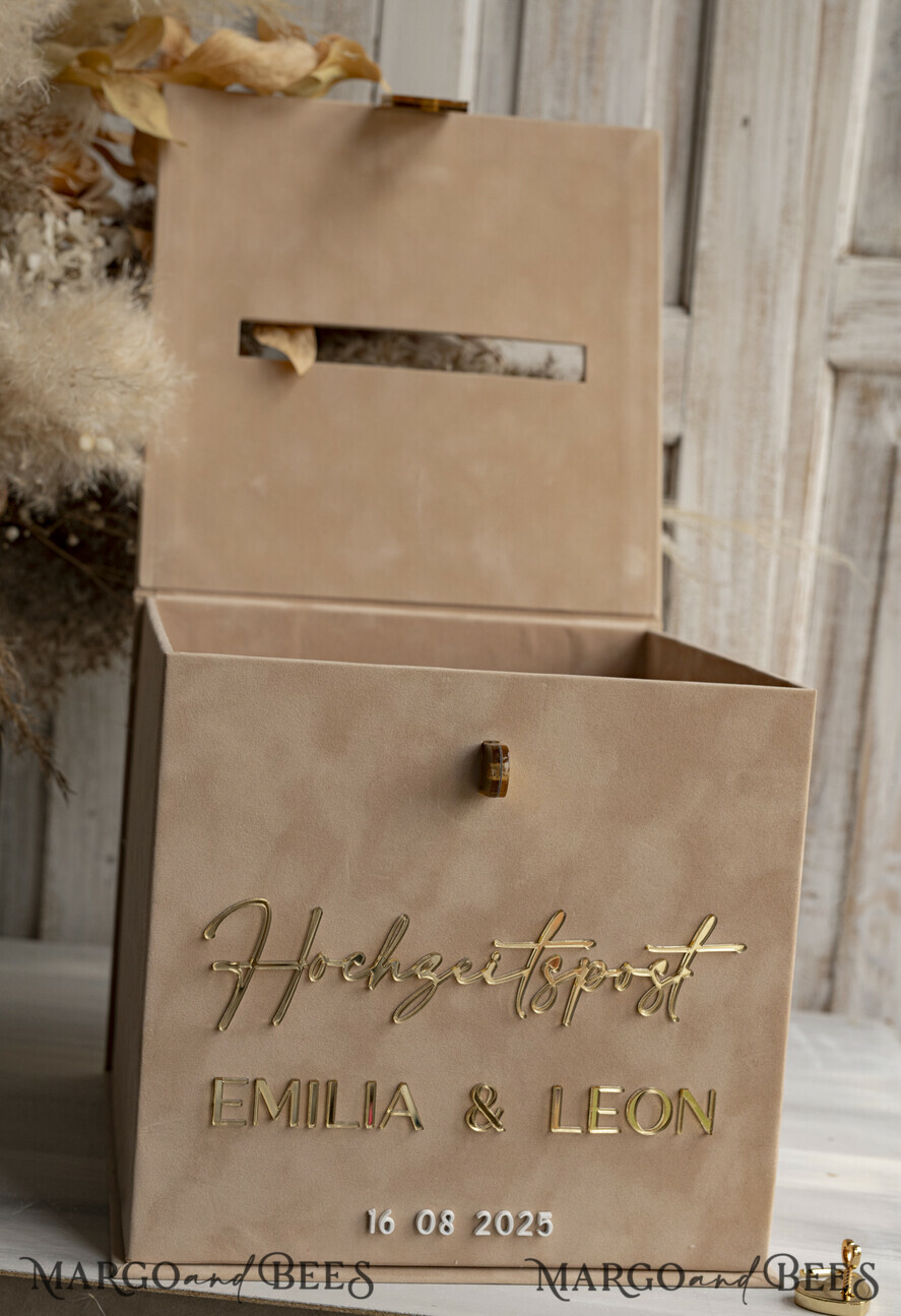 KARTONBOXEN  
 Hochzeitspost Briefbox Hochzeitspost Briefbox, Spardose aus Samt für Hochzeiten, weißer Samt
