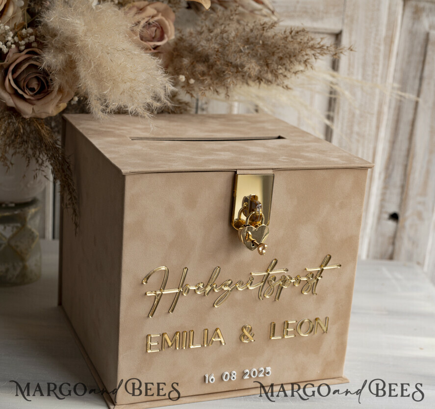 KARTONBOXEN  
 Hochzeitspost Briefbox Hochzeitspost Briefbox, Spardose aus Samt für Hochzeiten, weißer Samt